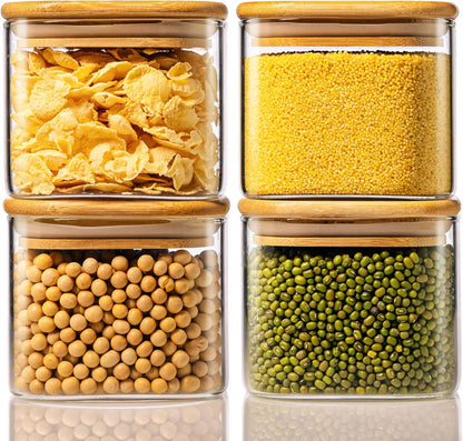 Extra Large Square Glass Flour & Sugar Storage Containers with Airtight Lids, 168 floz - Glass Jars with Bamboo Lids for Pantry, Air tight Food Storage Containers for Cereal, Pasta, Rice