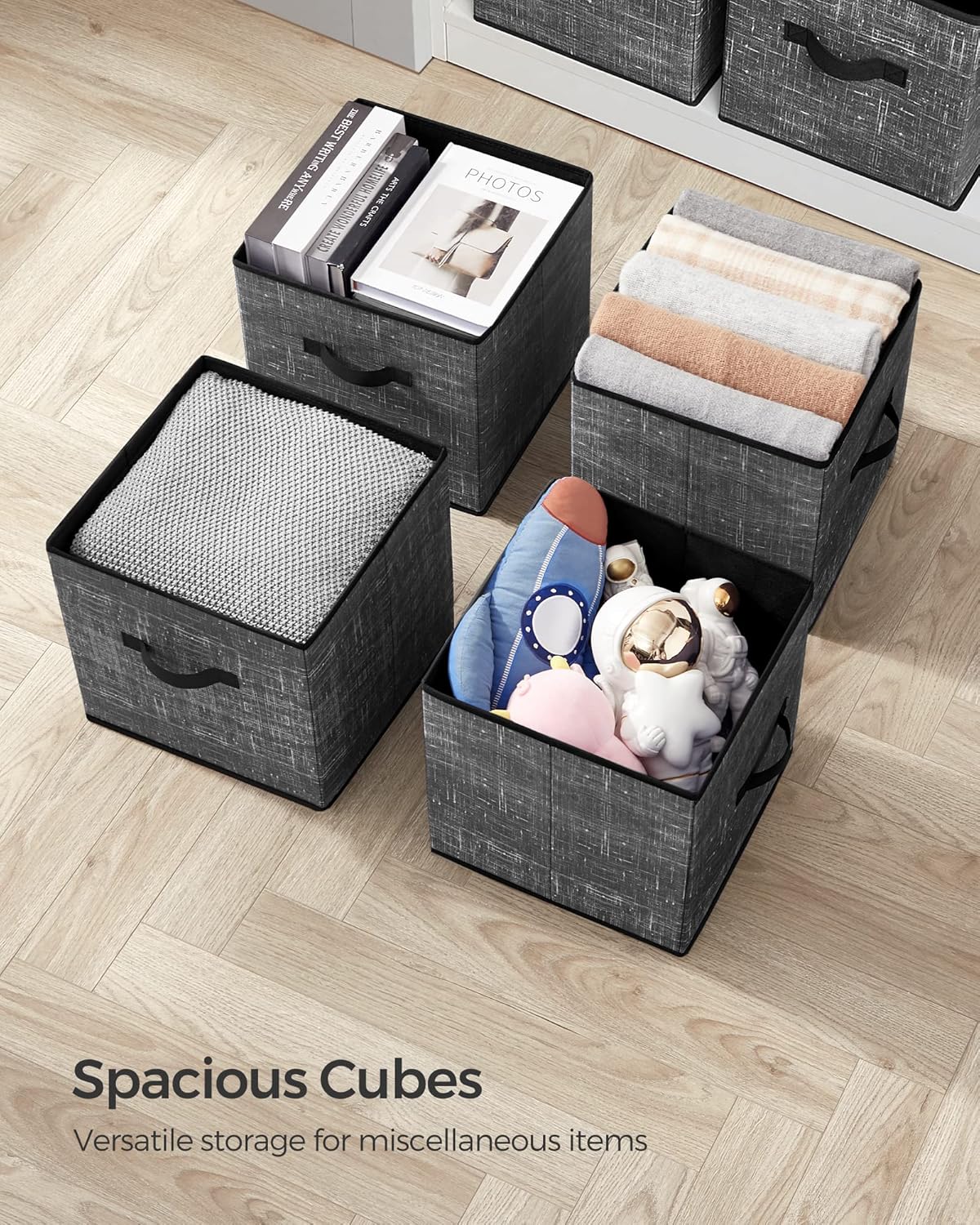 SONGMICS Storage Cubes, 11-Inch Non-Woven Fabric Bins with Double Handles, Set of 6, Closet Organizers for Shelves, Foldable, for Clothes, Cattail Gray UROB26LG