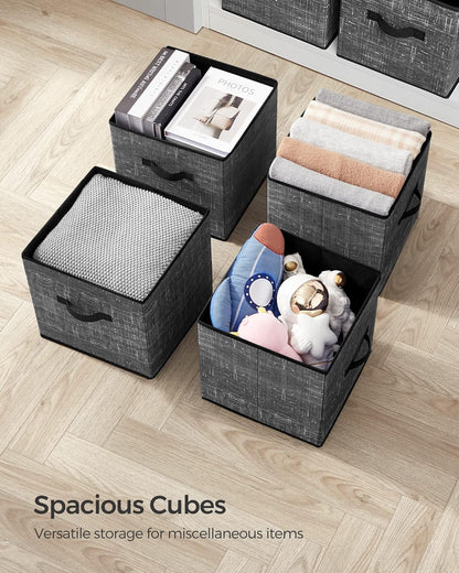 SONGMICS Storage Cubes, 11-Inch Non-Woven Fabric Bins with Double Handles, Set of 6, Closet Organizers for Shelves, Foldable, for Clothes, Cattail Gray UROB26LG