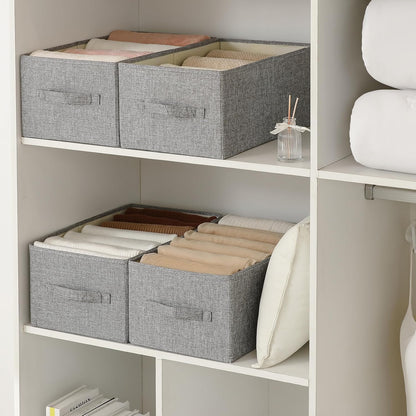Linen Folding Storage Bins, 3 Pack Large Storage Baskets, Washable, Clothing Storage Bins with Handle, Closet Organizer for Storage Sweater,Sheets(Beige, 18½"x11 x8½)