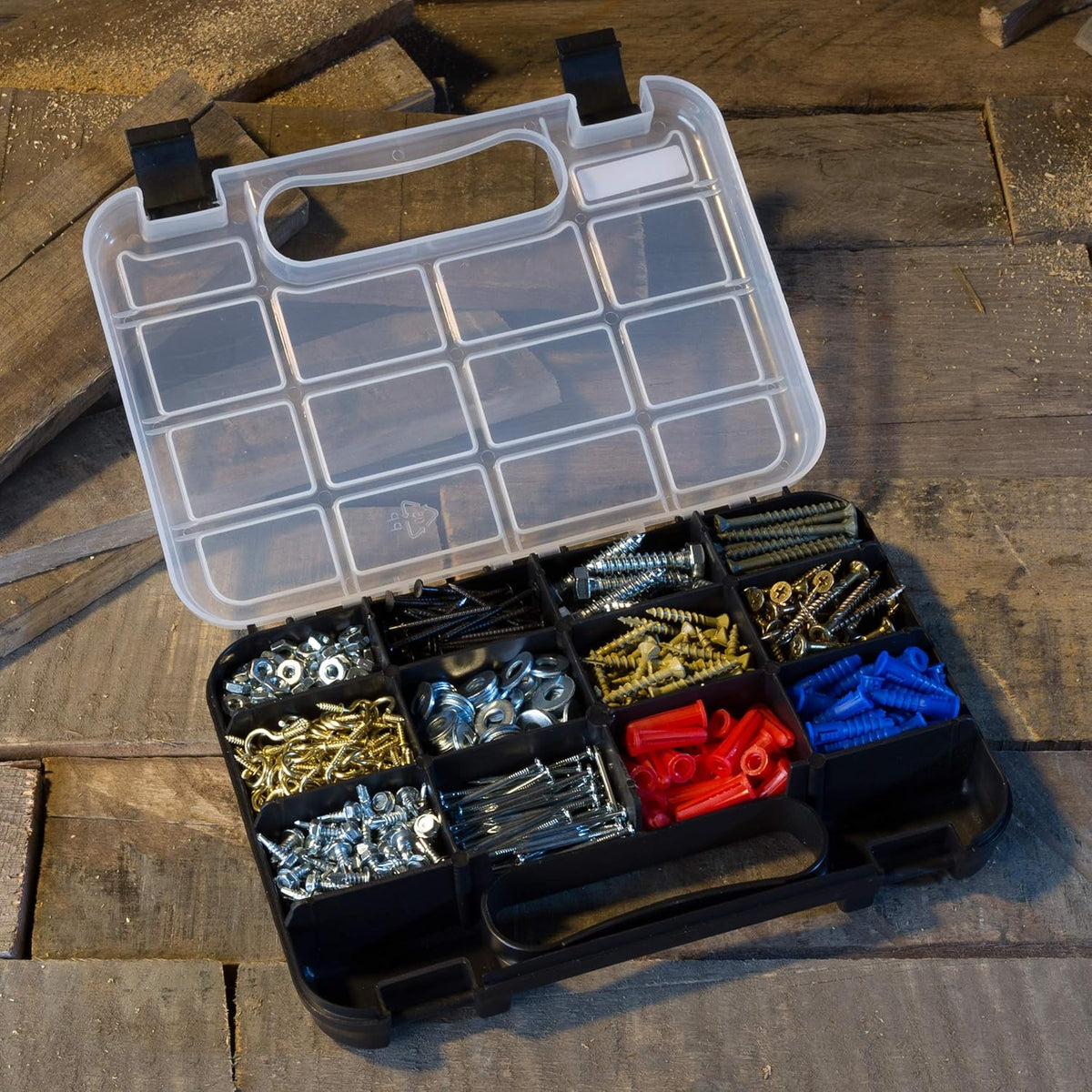Stalwart - 75-ST6073 Portable Storage Case with Secure Locks and 55 Small Bin Compartments for Hardware, Screws, Bolts, Nuts, Nails, Beads, Jewelry and More by Black