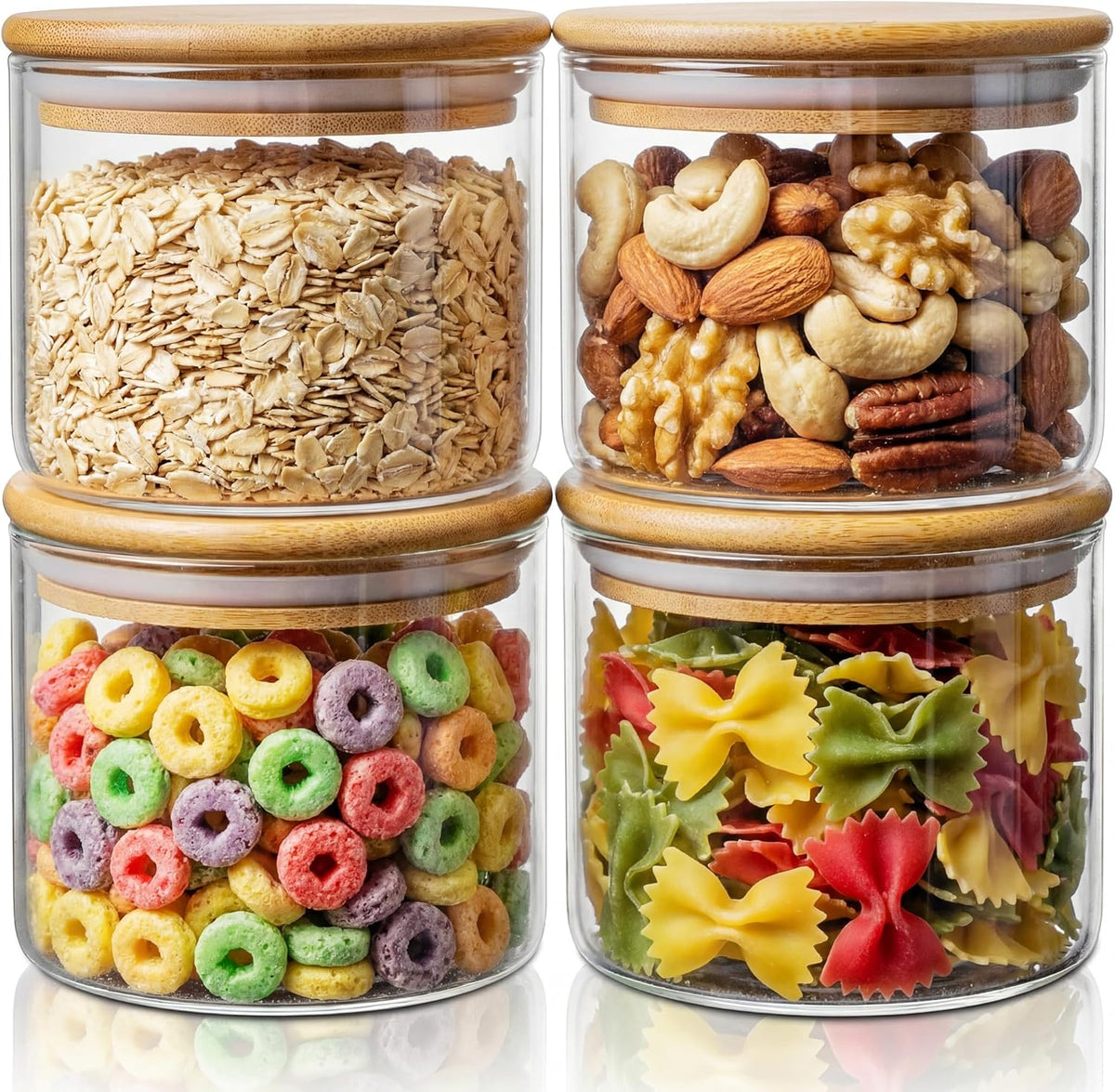 32oz - Glass Jars with Bamboo Lids, Glass Pantry Storage Containers with Airtight Lids, Round Air Tigh Food Storage Canisters for Cereal, Pasta, Flour, Sugar, Rice, Best for Kitchen Organizer