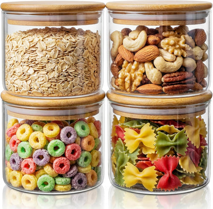 32oz - Glass Jars with Bamboo Lids, Glass Pantry Storage Containers with Airtight Lids, Round Air Tigh Food Storage Canisters for Cereal, Pasta, Flour, Sugar, Rice, Best for Kitchen Organizer