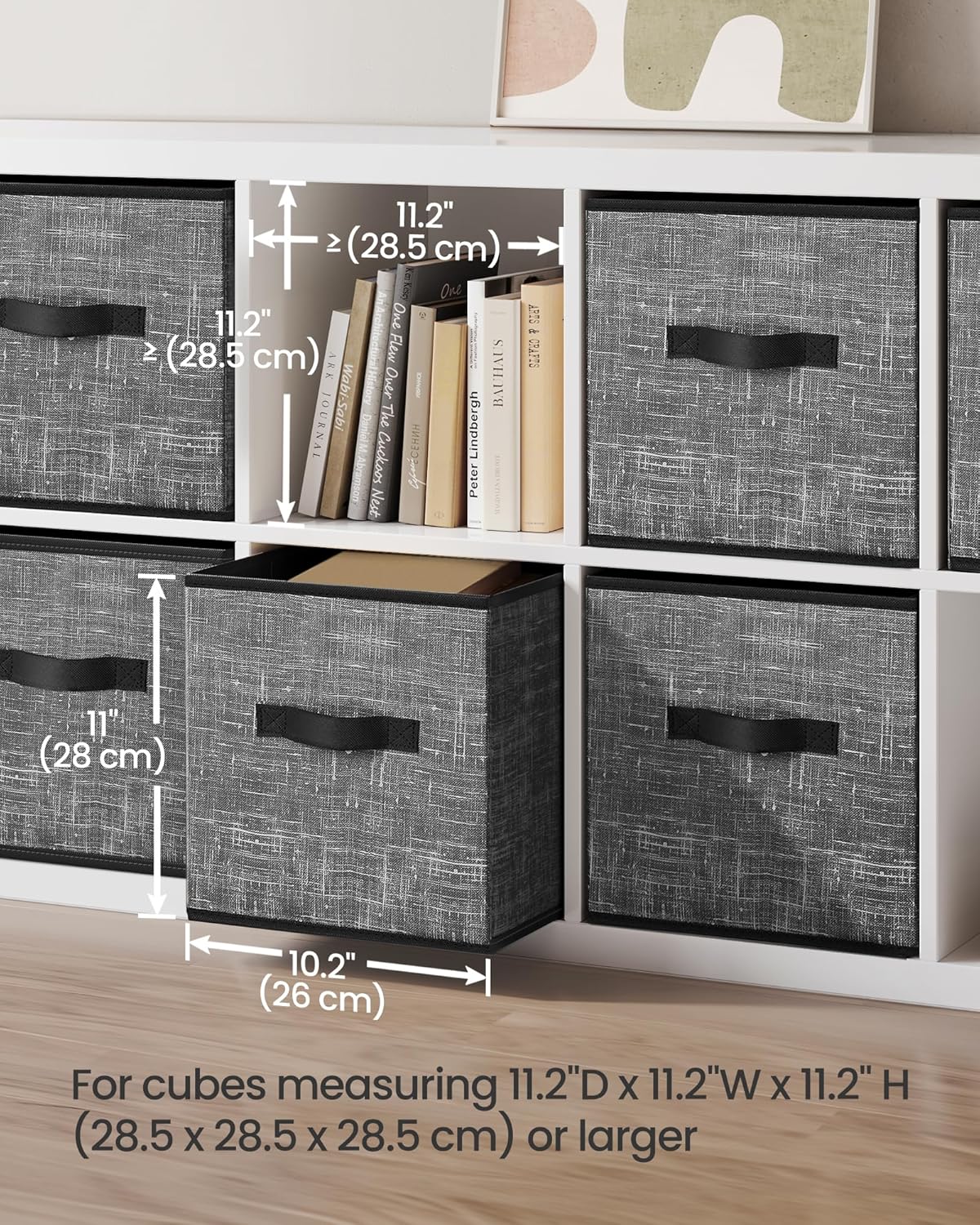 SONGMICS Storage Cubes, 11-Inch Non-Woven Fabric Bins with Double Handles, Set of 6, Closet Organizers for Shelves, Foldable, for Clothes, Cattail Gray UROB26LG