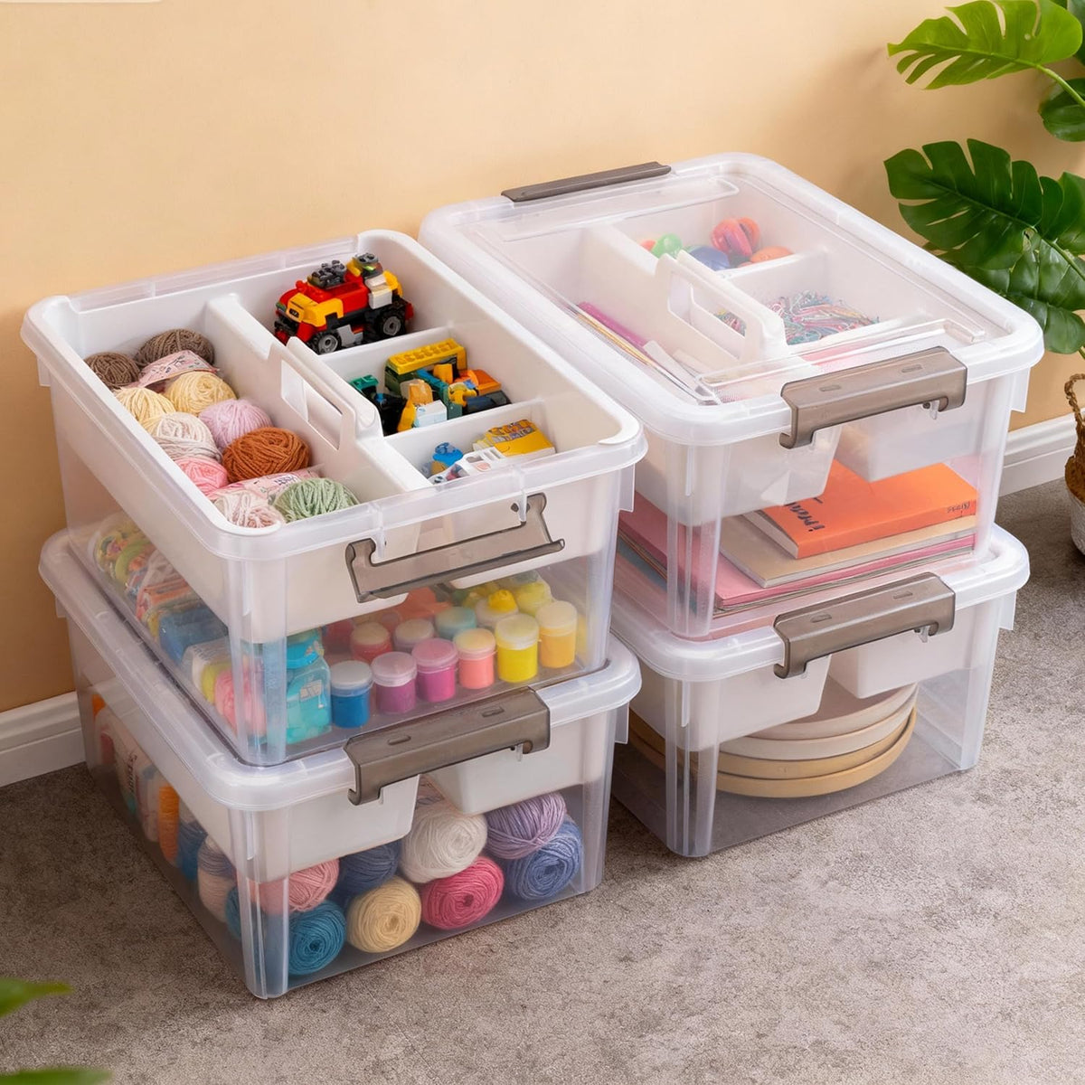 Citylife 17 QT Plastic Storage Box with Removable Tray Craft Organizers and Storage Clear Storage Container for Organizing Bead, Tool, Sewing, Playdoh