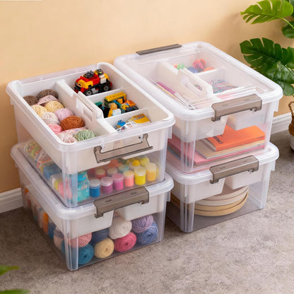 Citylife 17 QT Plastic Storage Box with Removable Tray Craft Organizers and Storage Clear Storage Container for Organizing Bead, Tool, Sewing, Playdoh