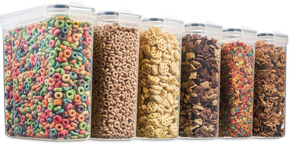 6 Pack Airtight Cereal Food Storage Container - BPA Free Plastic Kitchen and Pantry Organization Canisters for, Dry Pet Food, Flour, Sugar, Rice, Nuts, Snacks & More (135.5 Oz) Labels & Chalk Marker