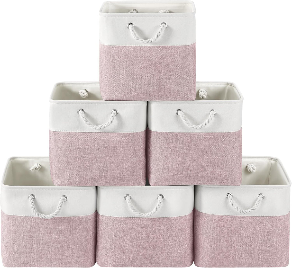 Large Storage Baskets- 15.7x11.8x8.26 inch Storage Bins for Shelves and Closet Organizing, Foldable Fabric Bin for Home Organization Clothes and Laundry (3-Pack, White&Khaki)