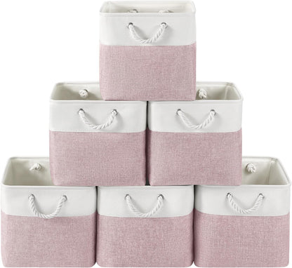 Large Storage Baskets- 15.7x11.8x8.26 inch Storage Bins for Shelves and Closet Organizing, Foldable Fabric Bin for Home Organization Clothes and Laundry (3-Pack, White&Khaki)