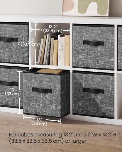 SONGMICS Storage Cubes, 11-Inch Non-Woven Fabric Bins with Double Handles, Set of 6, Closet Organizers for Shelves, Foldable, for Clothes, Cattail Gray UROB26LG