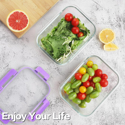 36oz Large Glass Meal Prep Containers with lids, Glass Food Storage Containers with Leak Proof Snap Lock Lids, Airtight Bento lunch Boxes, Kitchen Storage, Oven, Freezer and Dishwasher Safe