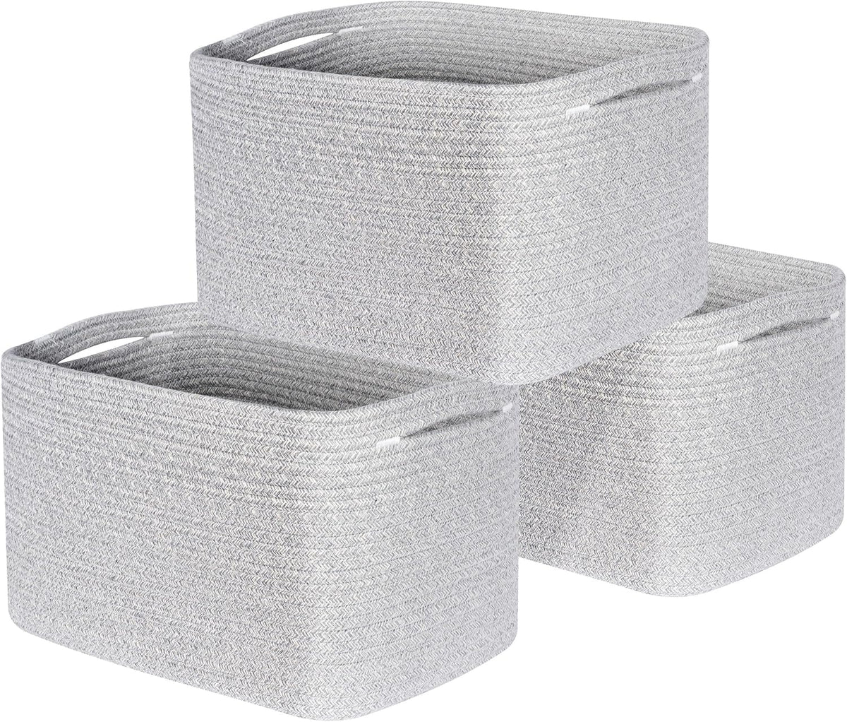 MINTWOOD Design 3-Pack Decorative Woven Storage Baskets for Shelves, Cube Bin Box for Organizing Books, Shoes, Dog Toys, Pantry Closet and Living Room Organizer, Oatmeal Brown