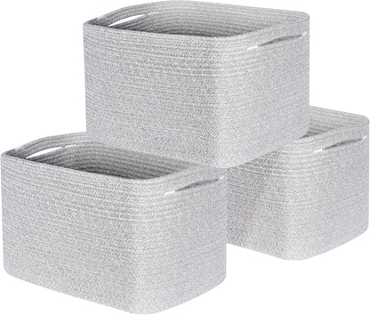 MINTWOOD Design 3-Pack Decorative Woven Storage Baskets for Shelves, Cube Bin Box for Organizing Books, Shoes, Dog Toys, Pantry Closet and Living Room Organizer, Oatmeal Brown