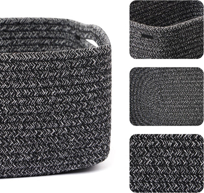 MiniArk Small Storage Baskets for Organizing | Closet Organizer Bins | Shelf Toy Basket | Woven Rope Baskets | Cube Decorative Box | Shallow Basket | L11.5xW7.5xH4.7| Brown