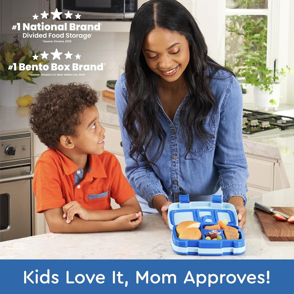Bentgo Kids Bento-Style 5-Compartment Leak-Proof Lunch Box - Ideal Portion Sizes for Ages 3 to 7 - Durable, Drop-Proof, Dishwasher Safe, PFAS & BPA-Free & Made with Food-Safe Materials (Blue)