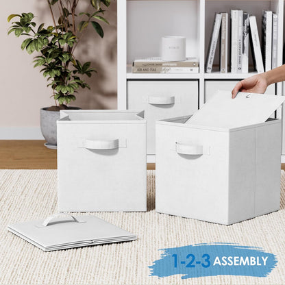Storage Cubes Pack Of 8 - Standard Size Cube Storage Bin 10.5x10.5x11 With Dual Handles For Easy Carrying- Fabric Storage Bins Collapsible (Black)