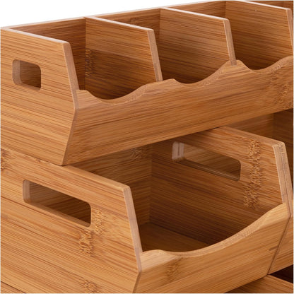 Seville Classics Bamboo Premium Organizer Storage Bins for Kitchen Silverware, Pantry, Closet, Office Desk, Pens, Utensils, Makeup, K Cup, Bamboo, Bag Holder Bin Set