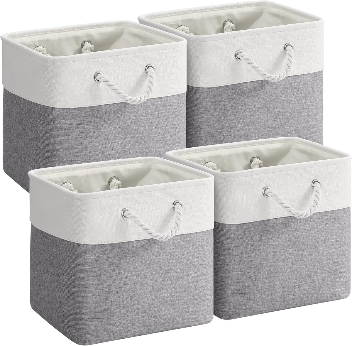 Large Storage Baskets- 15.7x11.8x8.26 inch Storage Bins for Shelves and Closet Organizing, Foldable Fabric Bin for Home Organization Clothes and Laundry (3-Pack, White&Khaki)