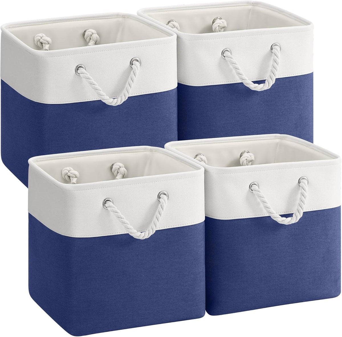 Large Storage Baskets- 15.7x11.8x8.26 inch Storage Bins for Shelves and Closet Organizing, Foldable Fabric Bin for Home Organization Clothes and Laundry (3-Pack, White&Khaki)