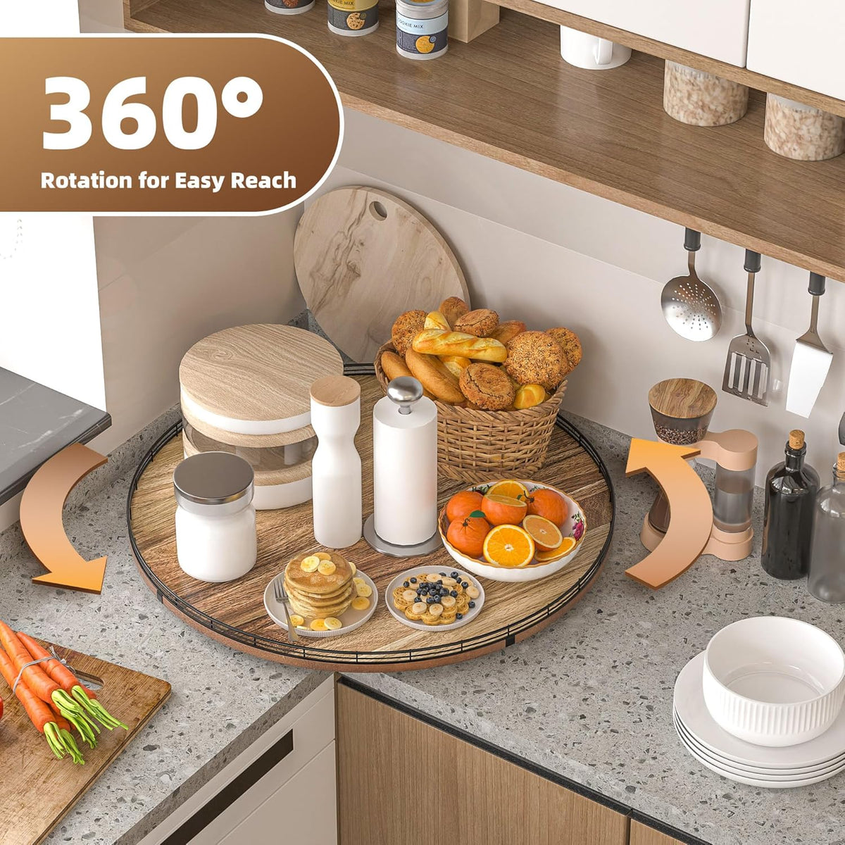 Acacia Wood 13" Lazy Susan Turntable Organizer for Table Top, Farmhouse Round Wooden Lazy Susan for Cabinet Kitchen Centerpieces Coffee Table, for Condiments Spices, Bathroom Vanity Tray Decor
