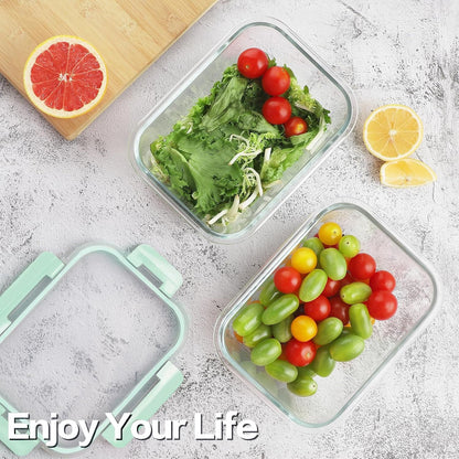 36oz Large Glass Meal Prep Containers with lids, Glass Food Storage Containers with Leak Proof Snap Lock Lids, Airtight Bento lunch Boxes, Kitchen Storage, Oven, Freezer and Dishwasher Safe