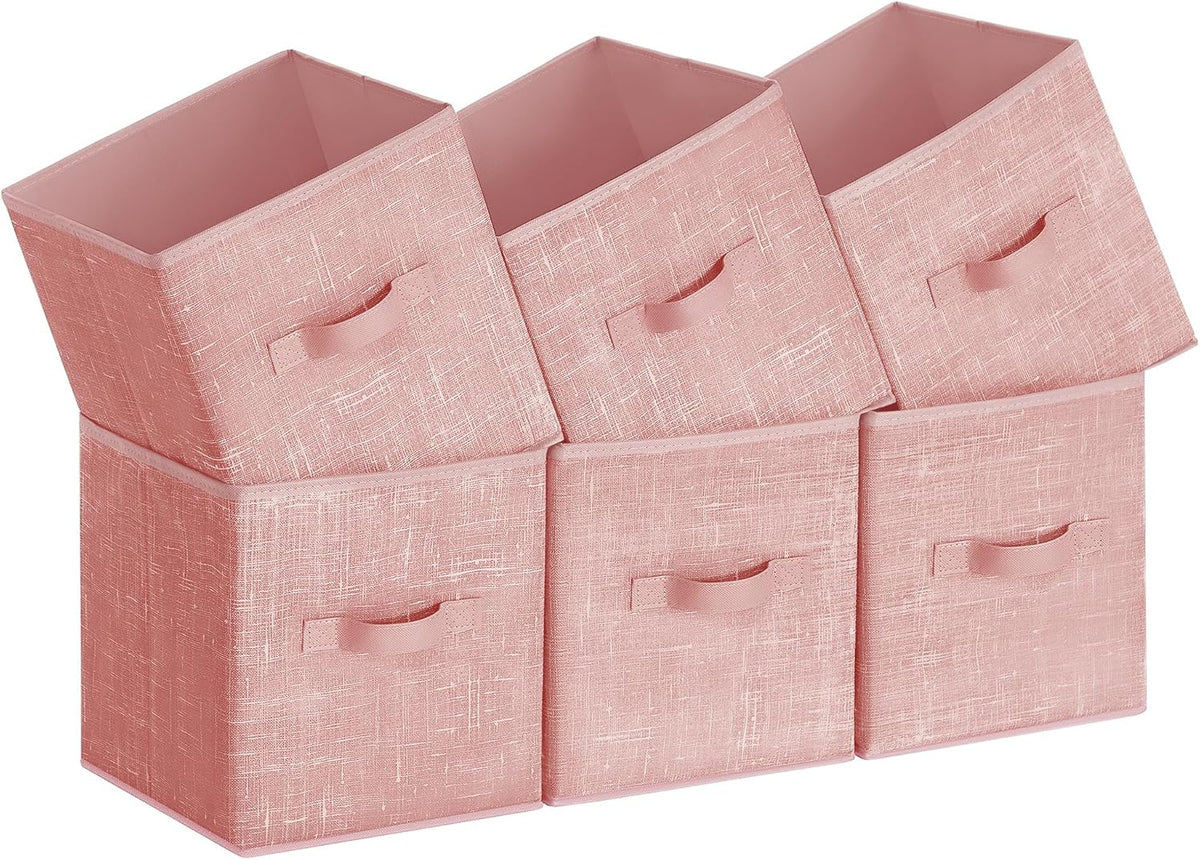 SONGMICS Storage Cubes, 11-Inch Non-Woven Fabric Bins with Double Handles, Set of 6, Closet Organizers for Shelves, Foldable, for Clothes, Cattail Gray UROB26LG