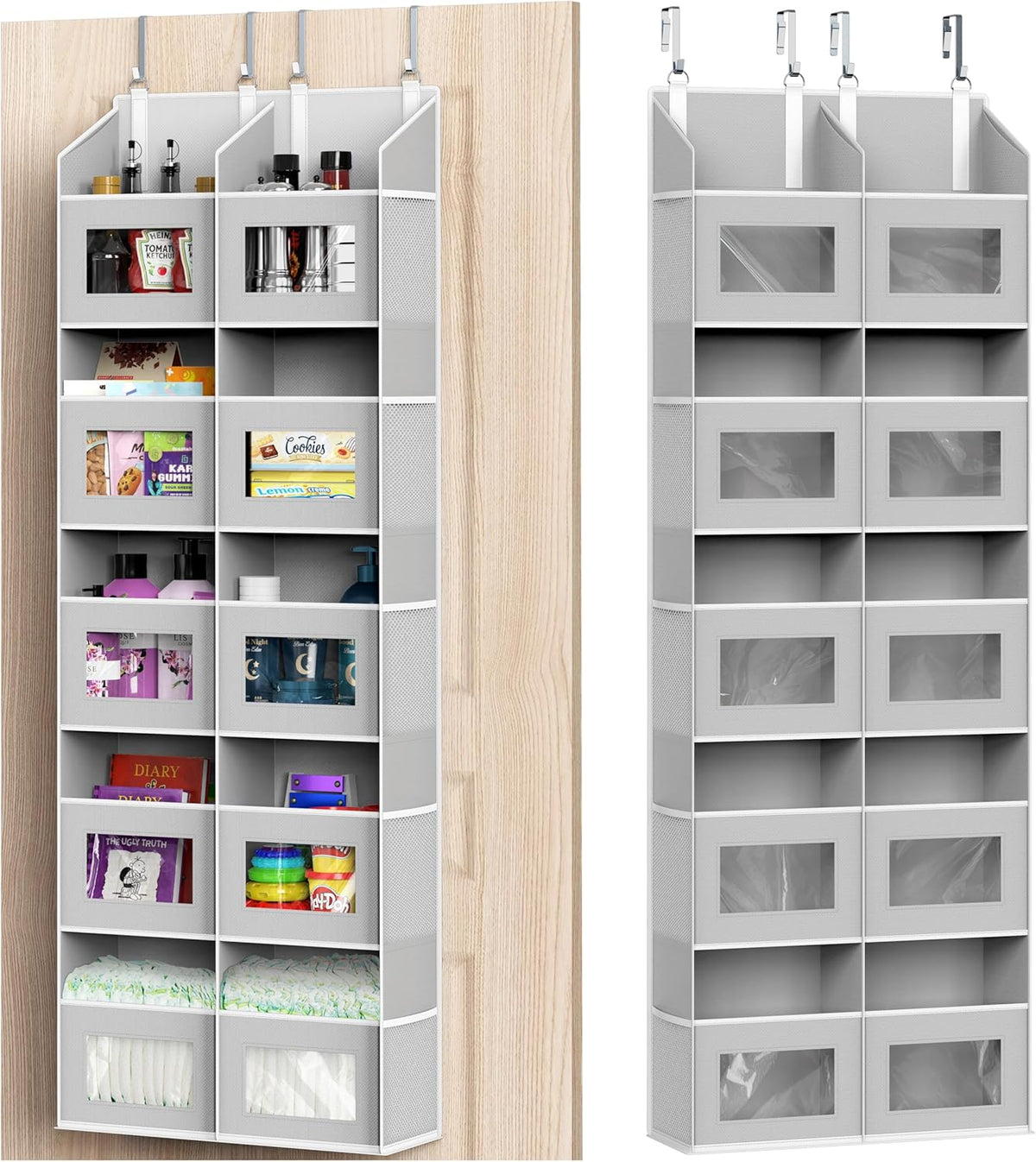 Simple Houseware Large Heavy Duty Over the Door Organizer with 5 Clear Window Pockets, 45 lbs Capacity for Pantry, Closet, Bathroom, Gray