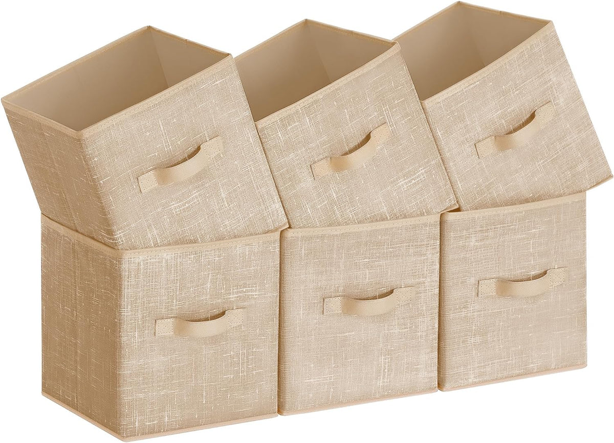 SONGMICS Storage Cubes, 11-Inch Non-Woven Fabric Bins with Double Handles, Set of 6, Closet Organizers for Shelves, Foldable, for Clothes, Cattail Gray UROB26LG