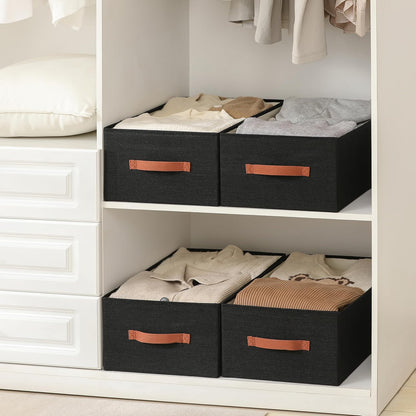 Linen Folding Storage Bins, 3 Pack Large Storage Baskets, Washable, Clothing Storage Bins with Handle, Closet Organizer for Storage Sweater,Sheets(Beige, 18½"x11 x8½)
