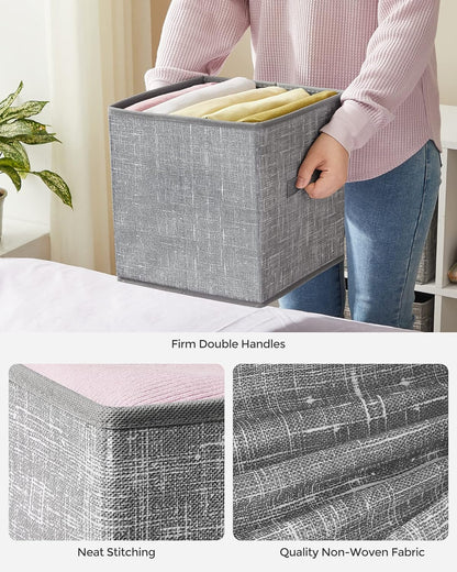 SONGMICS Storage Cubes, 11-Inch Non-Woven Fabric Bins with Double Handles, Set of 6, Closet Organizers for Shelves, Foldable, for Clothes, Cattail Gray UROB26LG