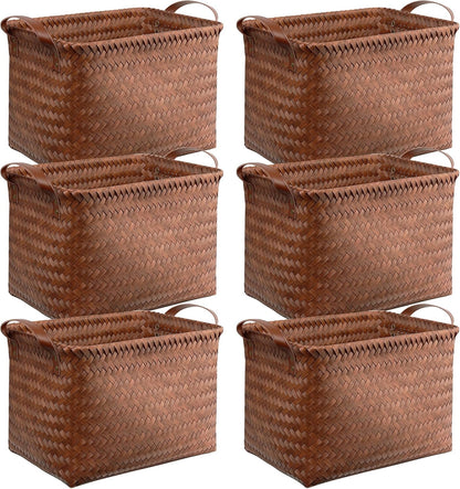 BROWNLILY Handwoven Clothes Basket Laundry Hampers Large Wicker Storage Baskets for Shelves Blankets Closet Storage Bins Car Bedroom Bathroom Organizers and Storage Bath (Pack of 4, Brown)