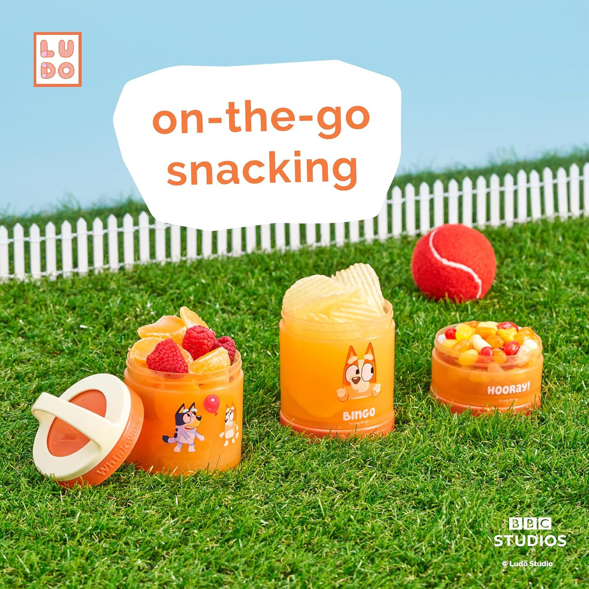 Whiskware Bluey Stackable Snack Containers for Babies, Toddlers, and Kids, 3 Stackable Snack Cups for School and Travel, Cupholder Friendly, Bluey and Bingo! Let’s Do This!