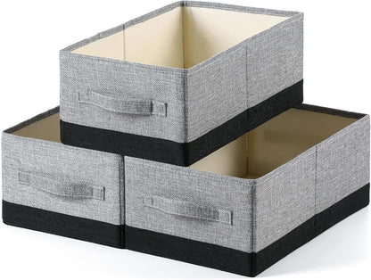 Linen Folding Storage Bins, 3 Pack Large Storage Baskets, Washable, Clothing Storage Bins with Handle, Closet Organizer for Storage Sweater,Sheets(Beige, 18½"x11 x8½)