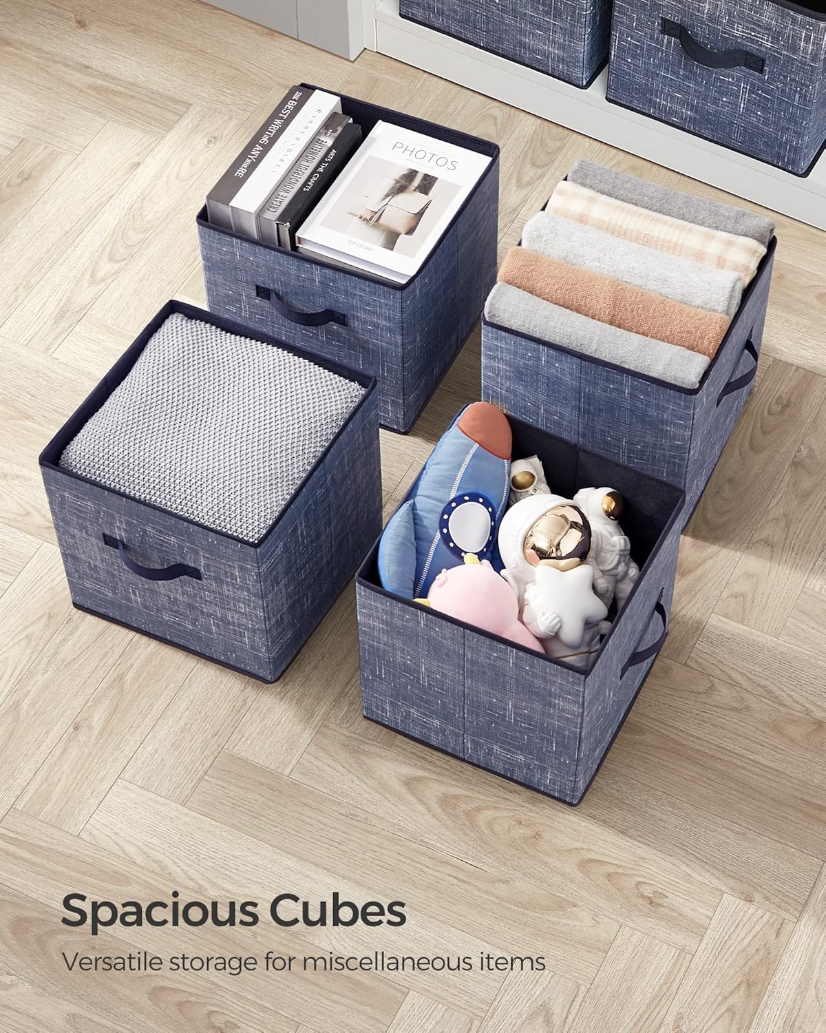 SONGMICS Storage Cubes, 11-Inch Non-Woven Fabric Bins with Double Handles, Set of 6, Closet Organizers for Shelves, Foldable, for Clothes, Cattail Gray UROB26LG