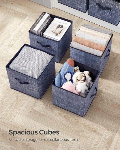 SONGMICS Storage Cubes, 11-Inch Non-Woven Fabric Bins with Double Handles, Set of 6, Closet Organizers for Shelves, Foldable, for Clothes, Cattail Gray UROB26LG