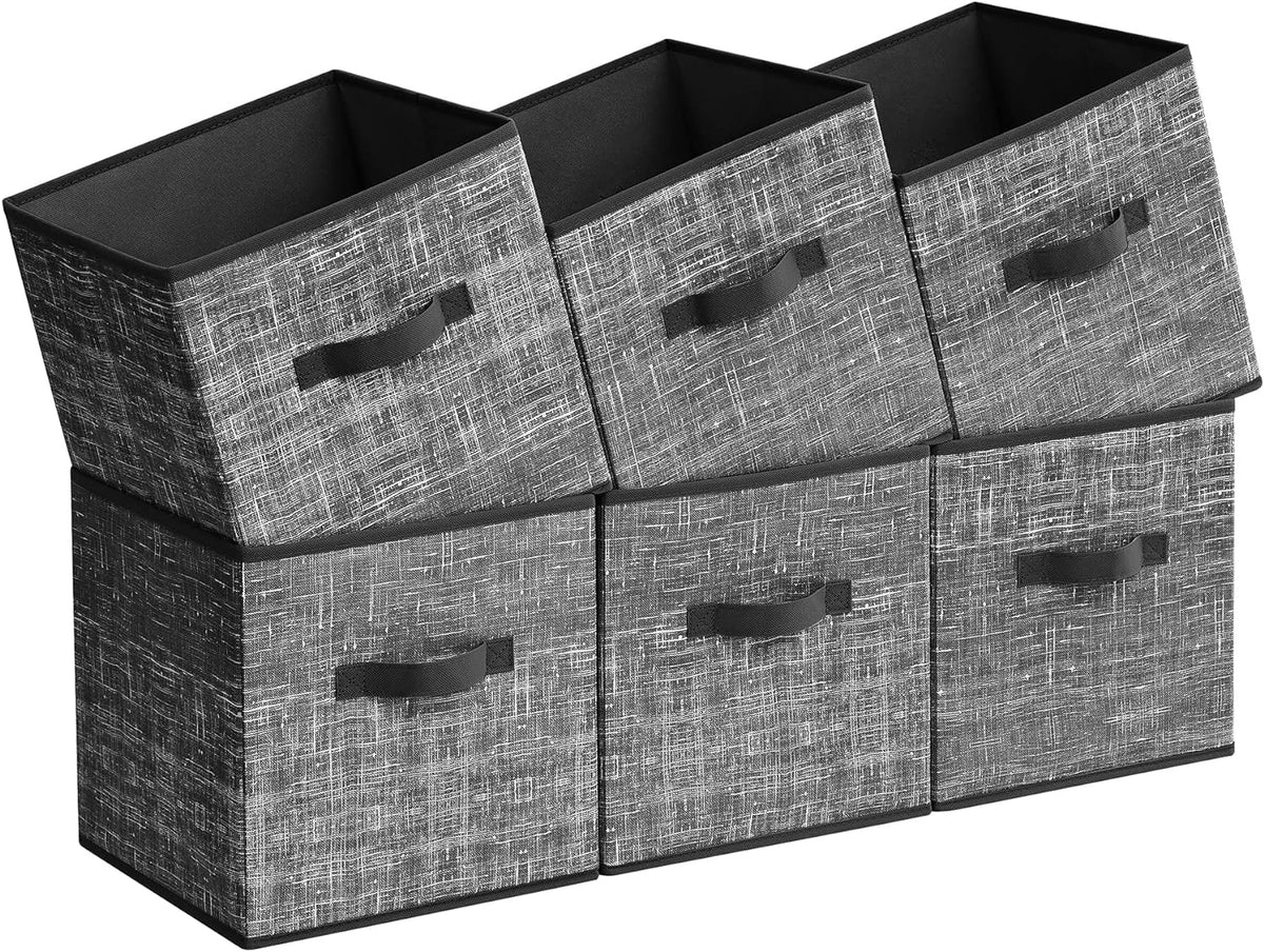SONGMICS Storage Cubes, 11-Inch Non-Woven Fabric Bins with Double Handles, Set of 6, Closet Organizers for Shelves, Foldable, for Clothes, Cattail Gray UROB26LG