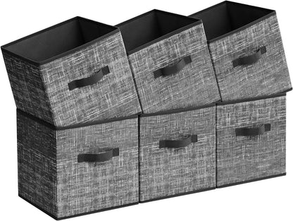 SONGMICS Storage Cubes, 11-Inch Non-Woven Fabric Bins with Double Handles, Set of 6, Closet Organizers for Shelves, Foldable, for Clothes, Cattail Gray UROB26LG