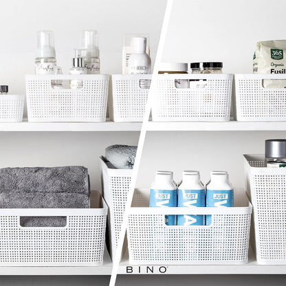BINO | Woven Plastic Basket | Small (Natural), 5-Pack | THE JUTE COLLECTION | Home Organization, Space - Saving Storage, Stylish Design | Jute Basket | Plastic Storage Basket