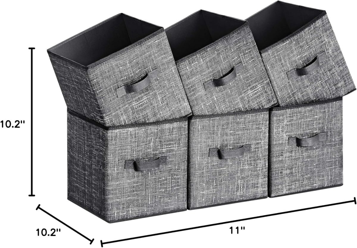 SONGMICS Storage Cubes, 11-Inch Non-Woven Fabric Bins with Double Handles, Set of 6, Closet Organizers for Shelves, Foldable, for Clothes, Cattail Gray UROB26LG