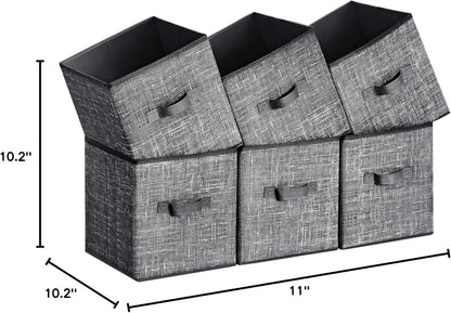 SONGMICS Storage Cubes, 11-Inch Non-Woven Fabric Bins with Double Handles, Set of 6, Closet Organizers for Shelves, Foldable, for Clothes, Cattail Gray UROB26LG