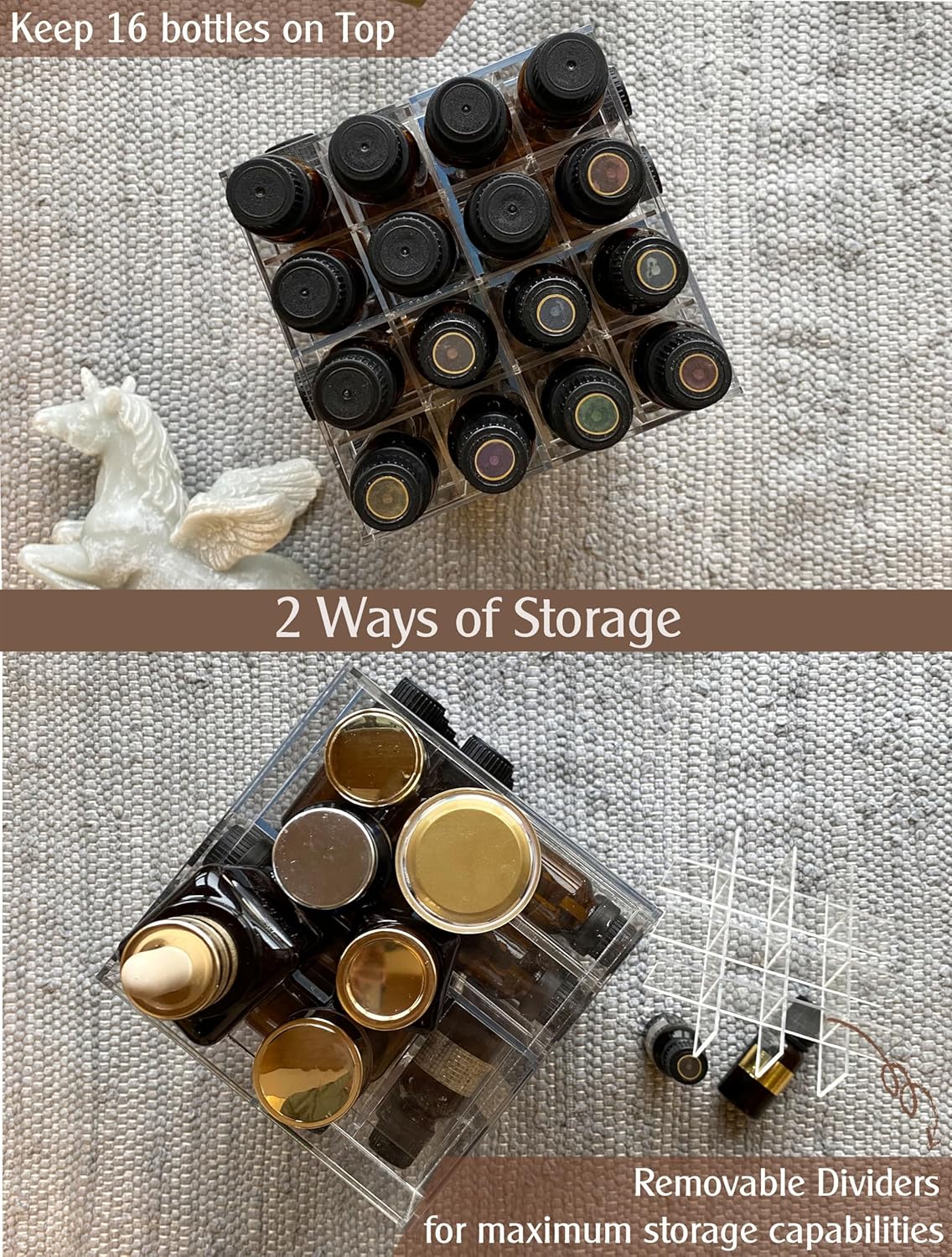 Essential Oil Storage Rack Rotating Tower Organizer Acrylic Clear Display Holder for 64 bottles 5ml 10ml 15ml (Bottles not Included)