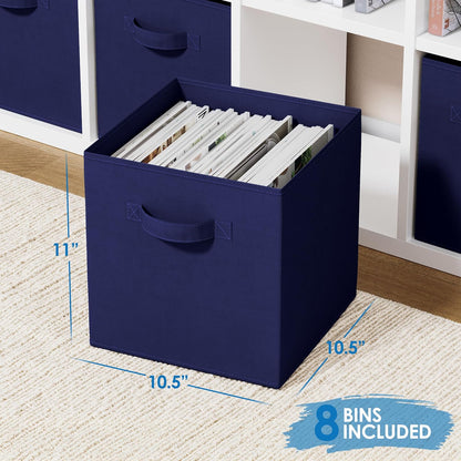 Storage Cubes Pack Of 8 - Standard Size Cube Storage Bin 10.5x10.5x11 With Dual Handles For Easy Carrying- Fabric Storage Bins Collapsible (Black)