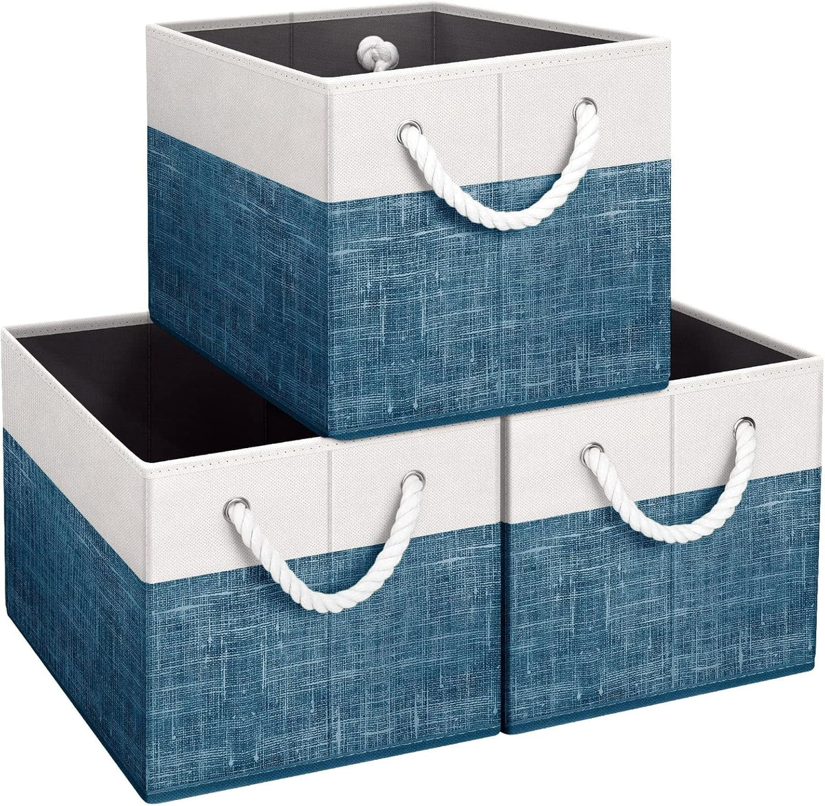 Fab totes Storage Bins, Foldable Storage Baskets for Organizing Toys, Books, Shelves, Closet, Large Storage Box with Rope Handles, Sturdy Organizer Bins, White & Grey