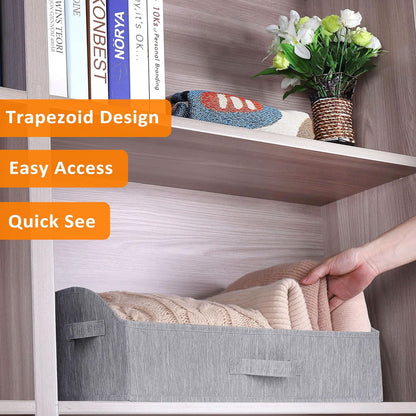 WUIKE Closet Organizers and Storage, Trapezoid Storage Bins, Fabric Closet Bins with Handles, Foldable Storage Baskets for Clothes, Purse, Blanket, Herringbone Gray, Extra Large
