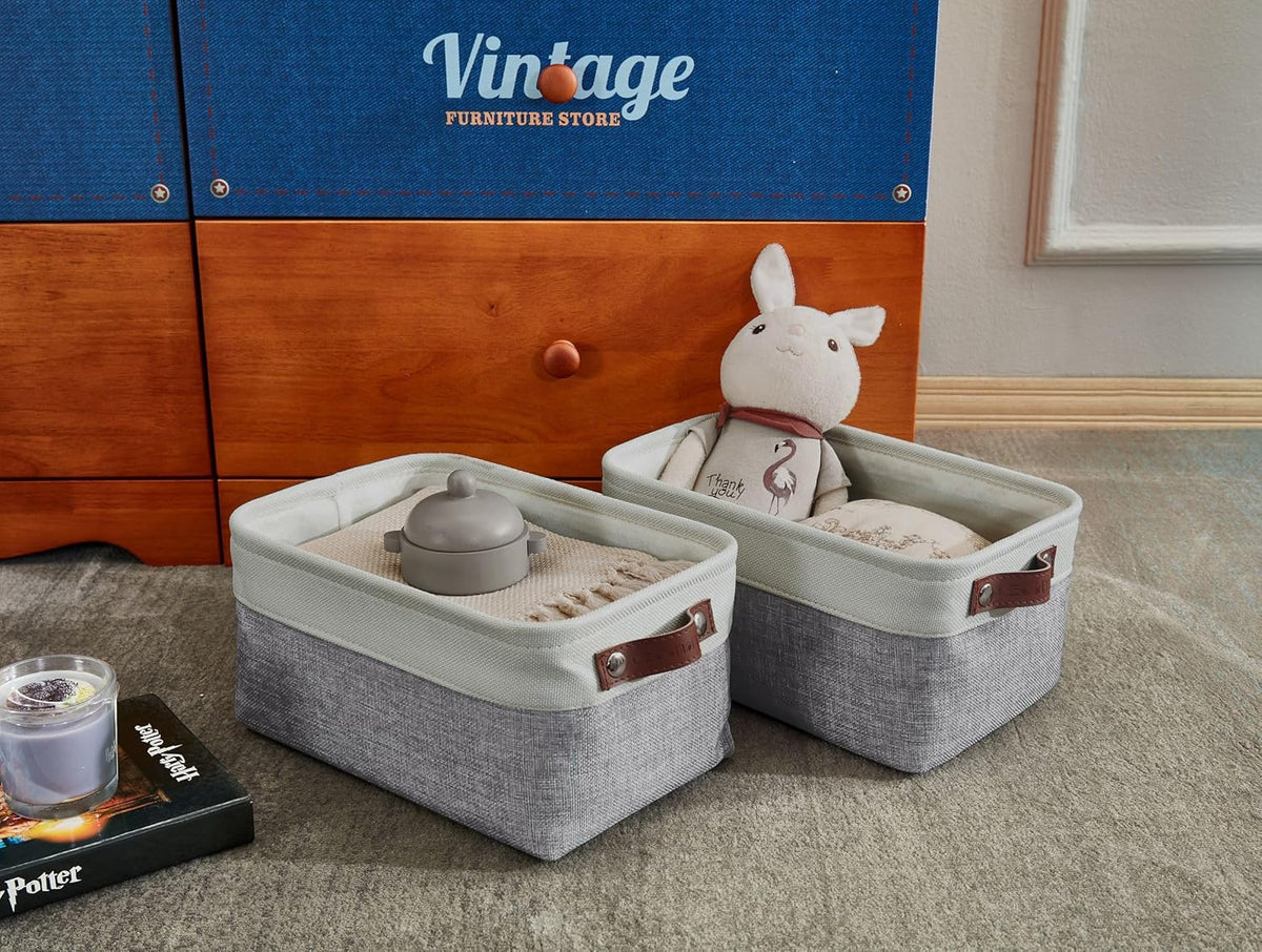 DECOMOMO Storage Bins, Large Fabric Storage Baskets for Shelves, Decorative Linen Closet Organizer, 15 x 11 x 9.5 inches (Beige & White, 3 Pack)
