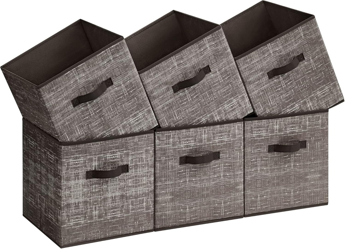 SONGMICS Storage Cubes, 11-Inch Non-Woven Fabric Bins with Double Handles, Set of 6, Closet Organizers for Shelves, Foldable, for Clothes, Cattail Gray UROB26LG