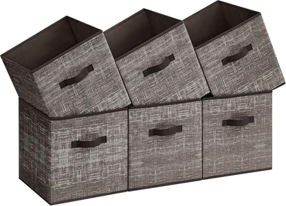 SONGMICS Storage Cubes, 11-Inch Non-Woven Fabric Bins with Double Handles, Set of 6, Closet Organizers for Shelves, Foldable, for Clothes, Cattail Gray UROB26LG