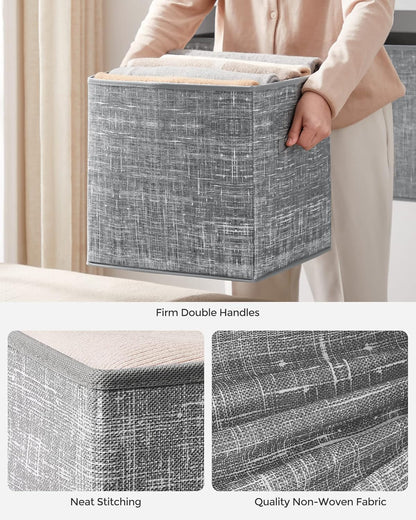 SONGMICS Storage Cubes, 11-Inch Non-Woven Fabric Bins with Double Handles, Set of 6, Closet Organizers for Shelves, Foldable, for Clothes, Cattail Gray UROB26LG