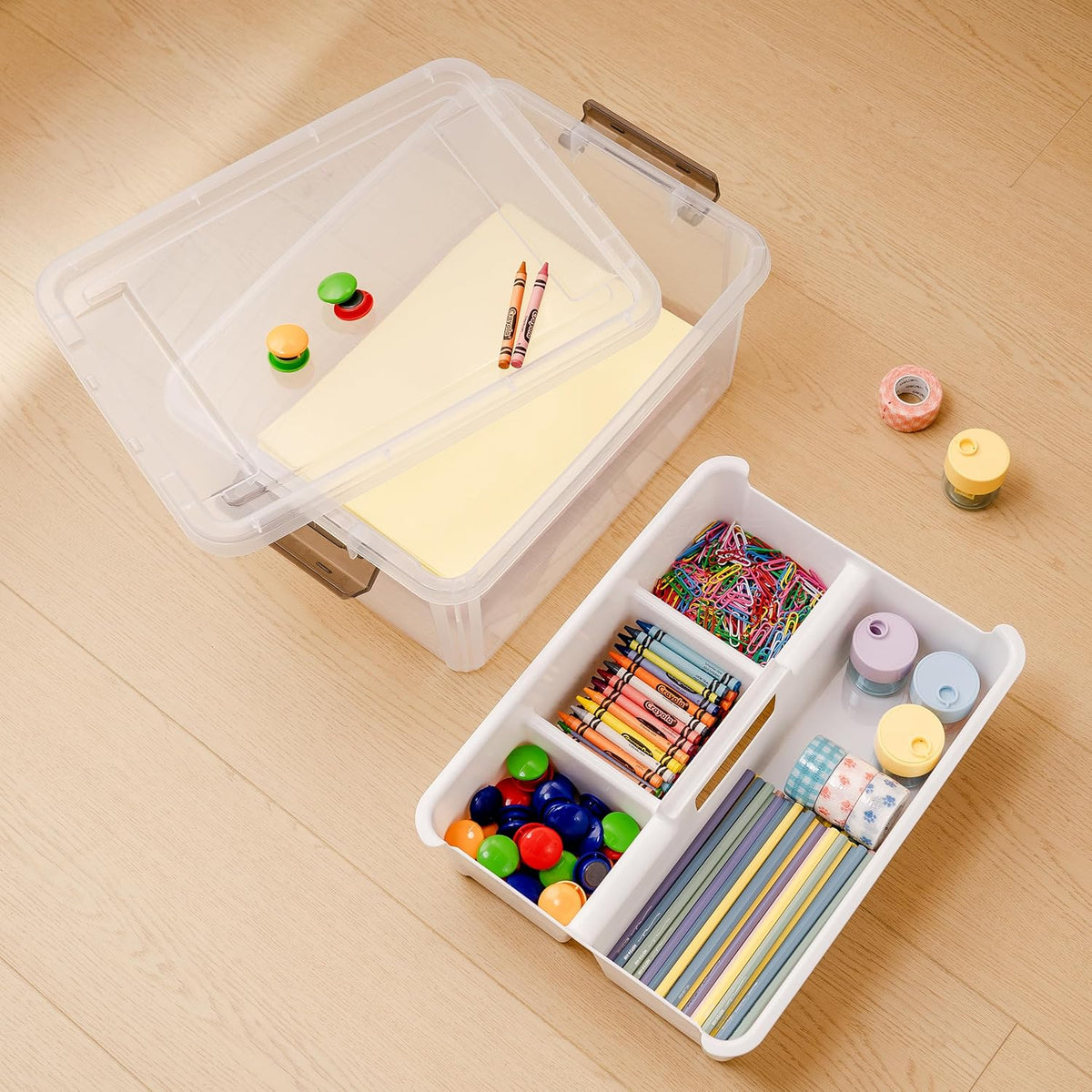 Citylife 17 QT Plastic Storage Box with Removable Tray Craft Organizers and Storage Clear Storage Container for Organizing Bead, Tool, Sewing, Playdoh