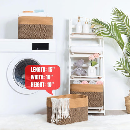 MINTWOOD Design 3-Pack Decorative Woven Storage Baskets for Shelves, Cube Bin Box for Organizing Books, Shoes, Dog Toys, Pantry Closet and Living Room Organizer, Oatmeal Brown